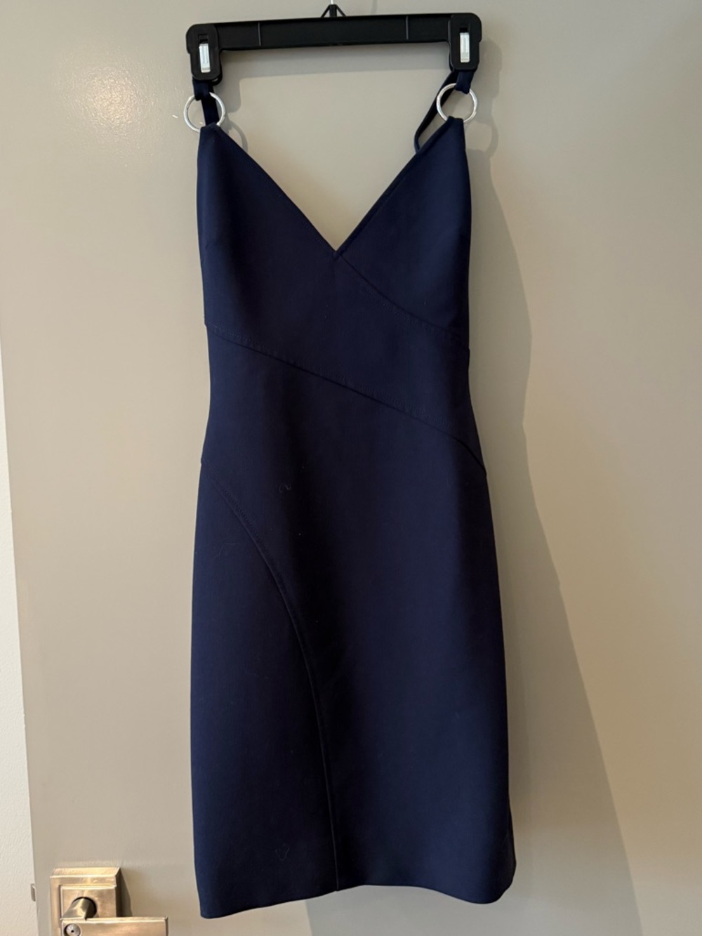 cinq à sept Navy Strapless Slip Dress with Ring Detail
